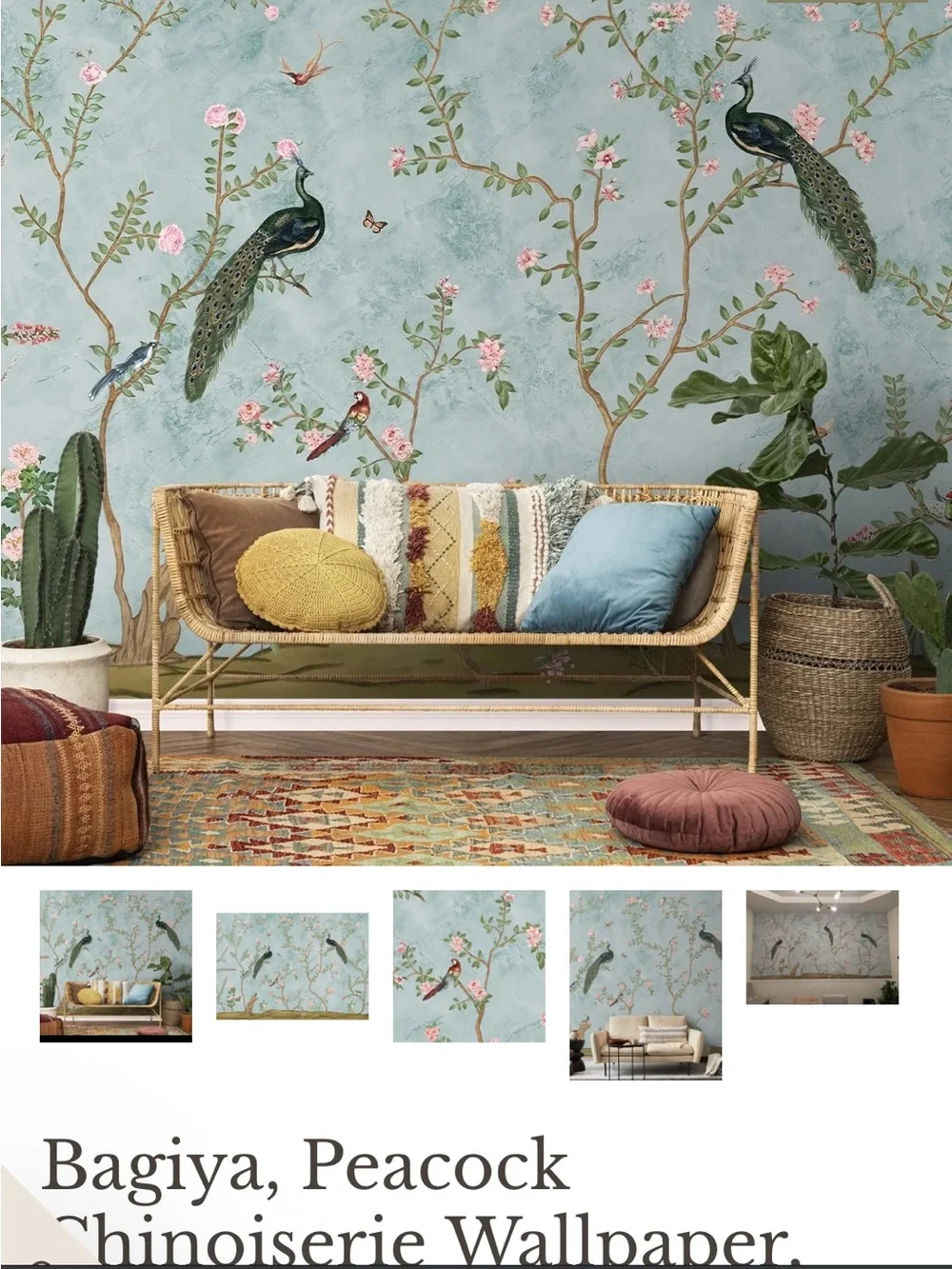 Peacock Chinoiserie Wallpaper - Blue & Green